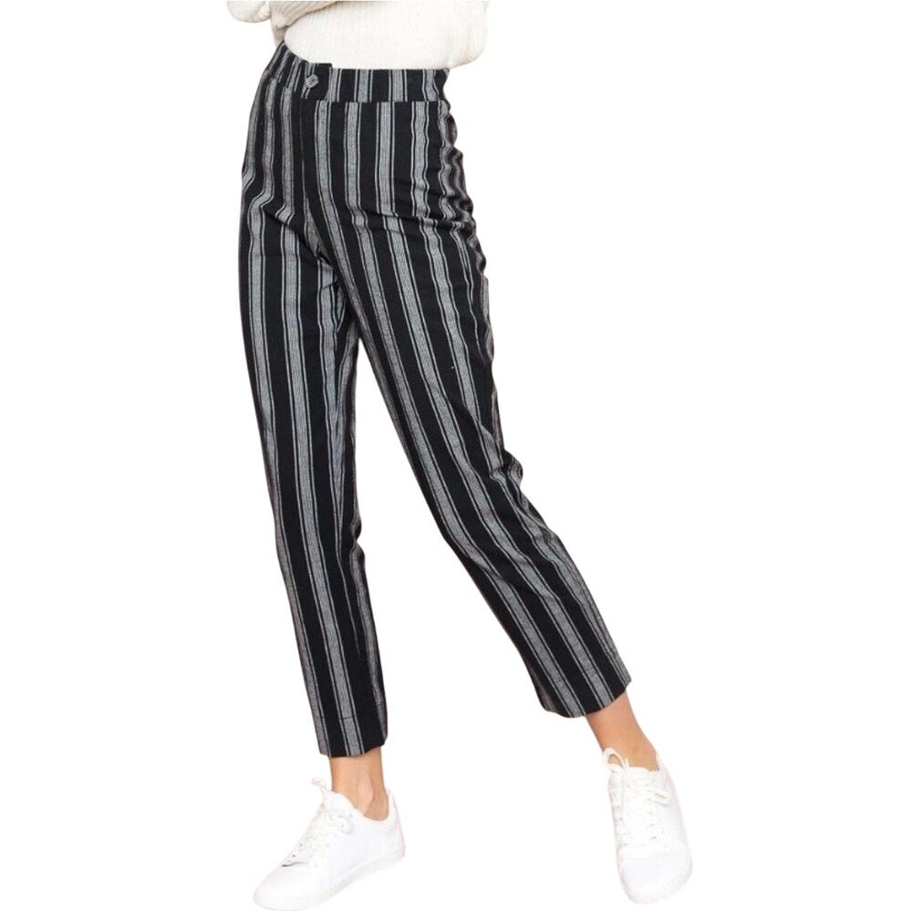 Brandy Melville Tilden Black Stripe Tapered Ankle Cotton Pants One Size Festival